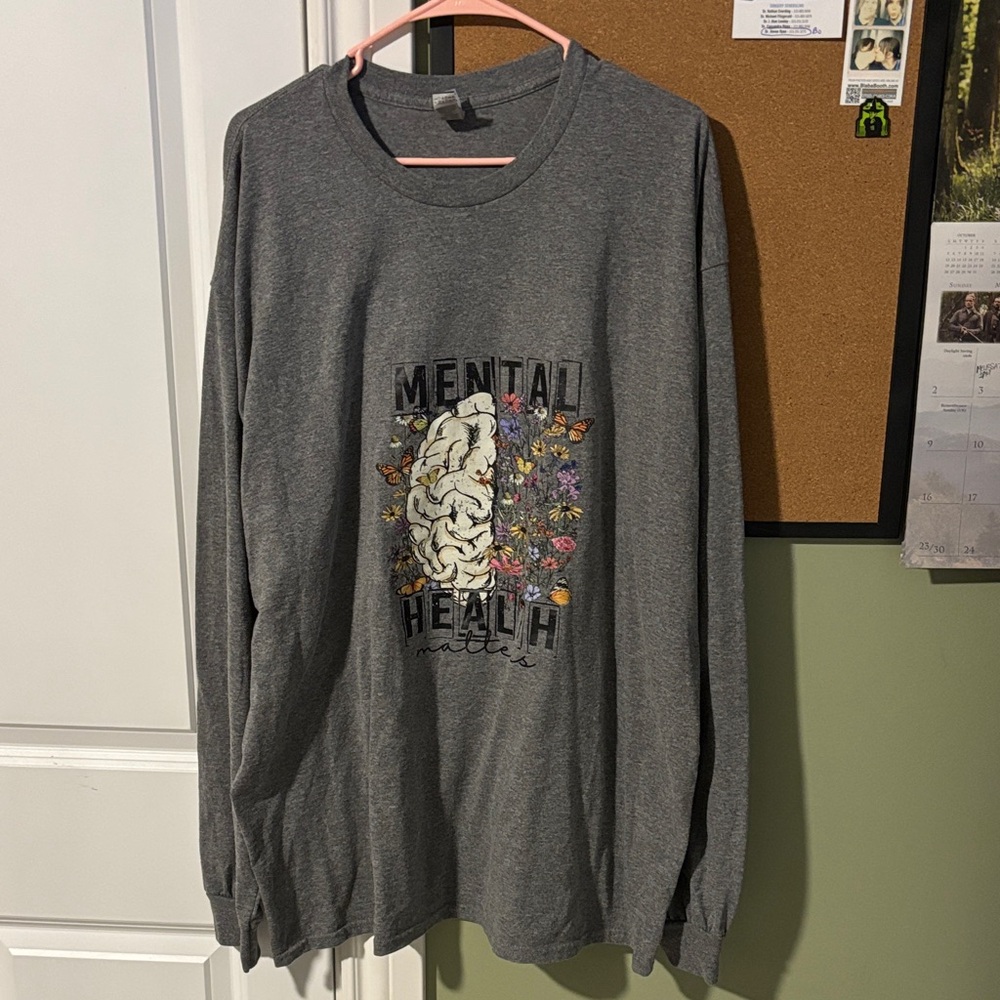 Gildan Gray Long Sleeve Tee - Mental Health Matters Design